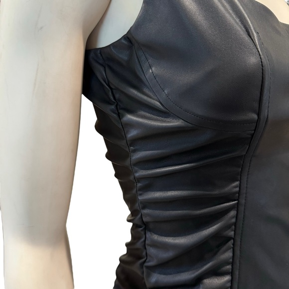 NEW Guess Ruched Vegan Leather Bodycon Mini Dress - Picture 10 of 13